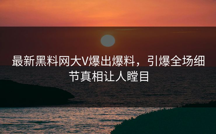 最新黑料网大V爆出爆料，引爆全场细节真相让人瞠目