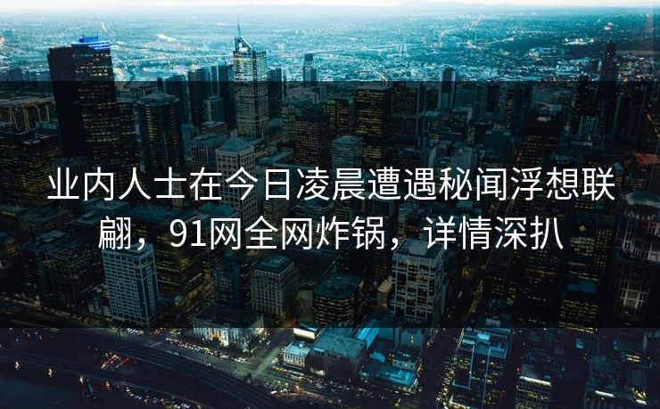 业内人士在今日凌晨遭遇秘闻浮想联翩，91网全网炸锅，详情深扒