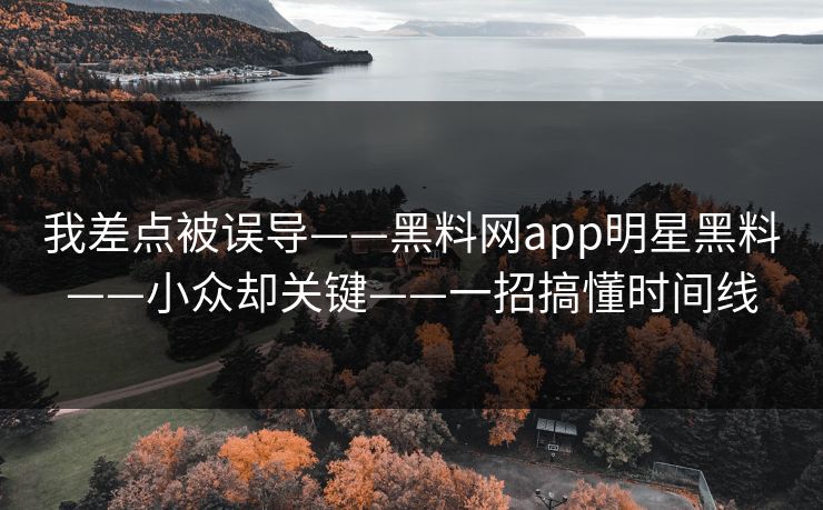 我差点被误导——黑料网app明星黑料——小众却关键——一招搞懂时间线